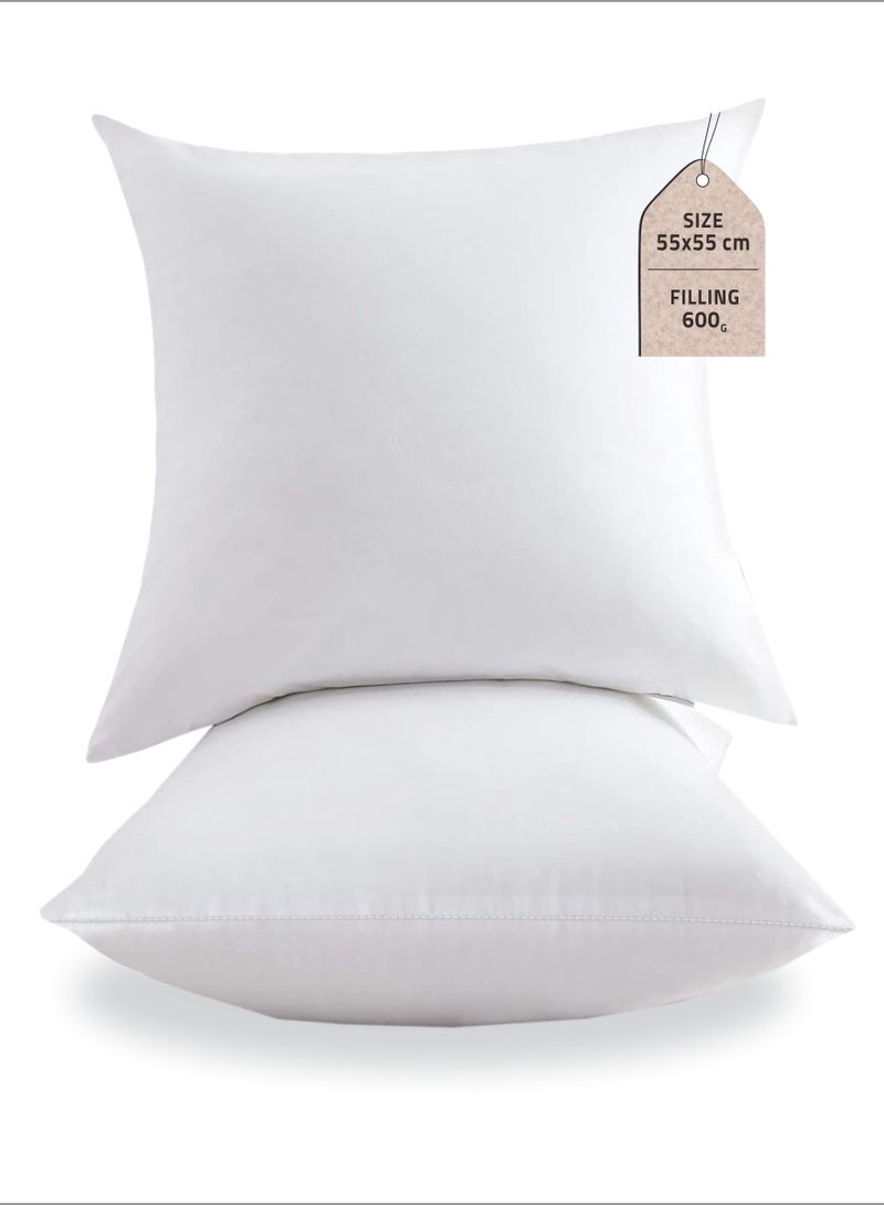 Donetella Cushion Insert 2-Piece 55x55 cm – Soft Brushed Microfiber Throw Pillow Insert, Fluffy & Supportive, Ideal for Sofa, Couch, Chair & Bed, White - Image 1