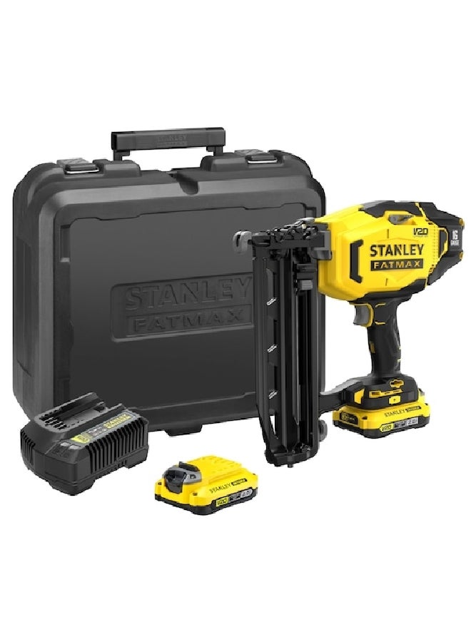 Stanley 18V Fatmax V20 Cordless 16-Gauge Finishing Nailer Yellow and Black 37.8 x 17 x 44 cm SFMCN616D2K-GB - Image 1