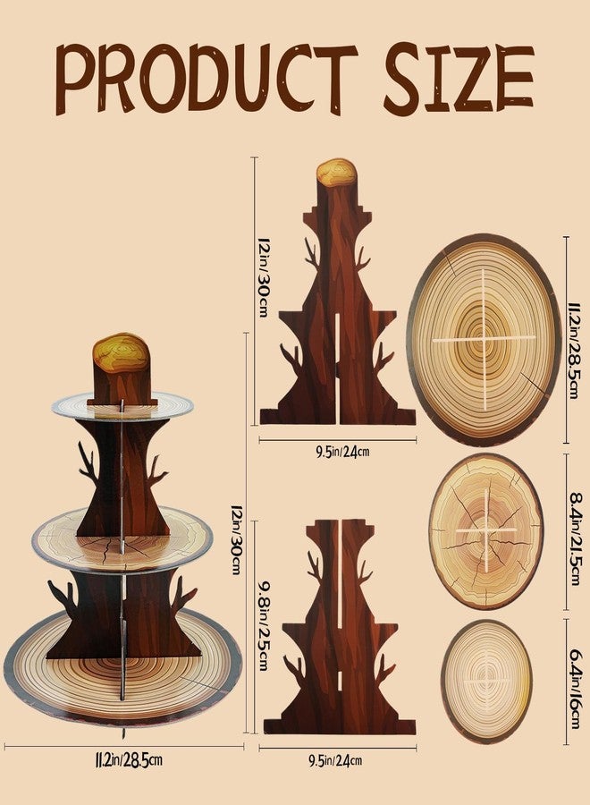 BOKFJBP حامل كب كيك ثلاثي الطبقات من BOKFJBP - حامل كيك خشبي بتصميم ريفي، حامل كب كيك مزين بنقوش خشبية، ديكور عرض كيك لحفلات أعياد الميلاد، وحفلات استقبال المولود الجديد، وحفلات أعياد ميلاد الأولاد والبنات، وحفلات أعياد الميلاد الخاصة بالتخييم، وحفلات أعياد الميلاد الخاصة برحلات السفاري، وحفلات الصيد الغربية. - Image 3