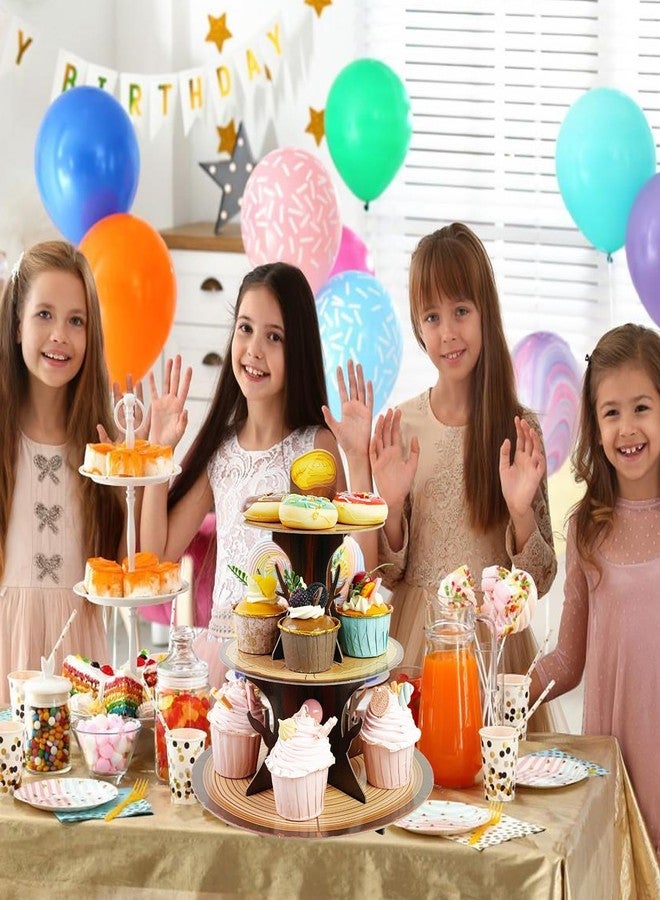 BOKFJBP حامل كب كيك ثلاثي الطبقات من BOKFJBP - حامل كيك خشبي بتصميم ريفي، حامل كب كيك مزين بنقوش خشبية، ديكور عرض كيك لحفلات أعياد الميلاد، وحفلات استقبال المولود الجديد، وحفلات أعياد ميلاد الأولاد والبنات، وحفلات أعياد الميلاد الخاصة بالتخييم، وحفلات أعياد الميلاد الخاصة برحلات السفاري، وحفلات الصيد الغربية. - Image 4
