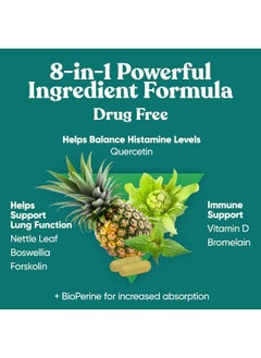Eu Natural Breathe Inhaler Support Supplement – Sinus, Lungs, Open & Clear Airways – Seasonal Nasal Health, Bronchial Wellness, Healthy Chest – Quercetin, Vitamin D, Bromelain Pills – 60 Vegetarian Soft Capsules  - Image 2