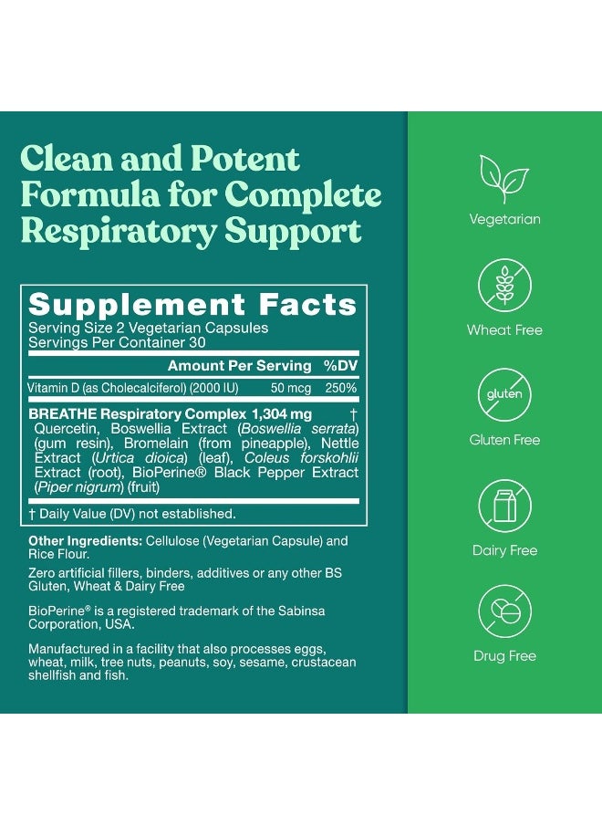 Eu Natural Breathe Inhaler Support Supplement – Sinus, Lungs, Open & Clear Airways – Seasonal Nasal Health, Bronchial Wellness, Healthy Chest – Quercetin, Vitamin D, Bromelain Pills – 60 Vegetarian Soft Capsules  - Image 5