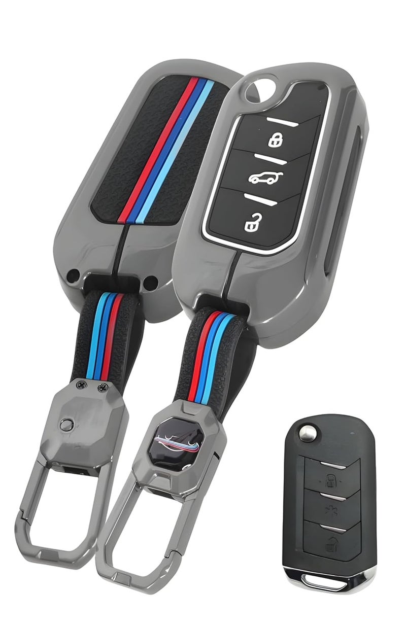 Auto Thrill Premium Metal Key Cover For Compatible With Mahindra Scorpio N | 3Xo | Xuv 300 | Marazzo | Xuv 700 | Xuv 400 Ev | Bolero | Thar 3 Button Flip Key (Black) - Image 1