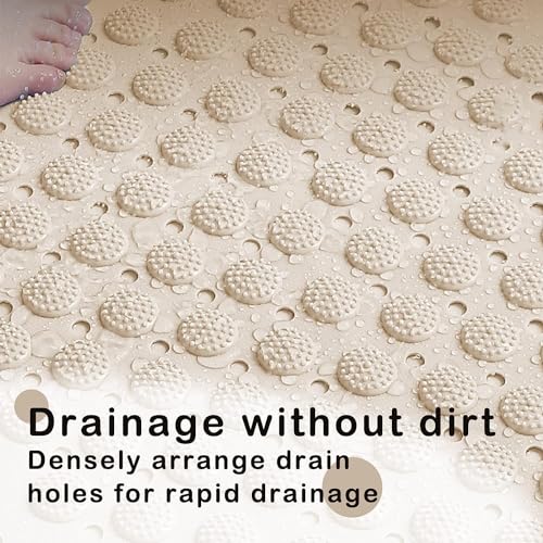 VDNSI Anti Skid Bath mat with Foot Scrubber for Bath Room Shower mat with Suction Cups & Drain Holes Silicone Floor mat for Kids & Adults (70 x 35 CM, Beige) - Image 4