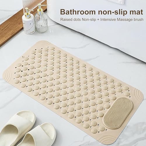 VDNSI Anti Skid Bath mat with Foot Scrubber for Bath Room Shower mat with Suction Cups & Drain Holes Silicone Floor mat for Kids & Adults (70 x 35 CM, Beige) - Image 5