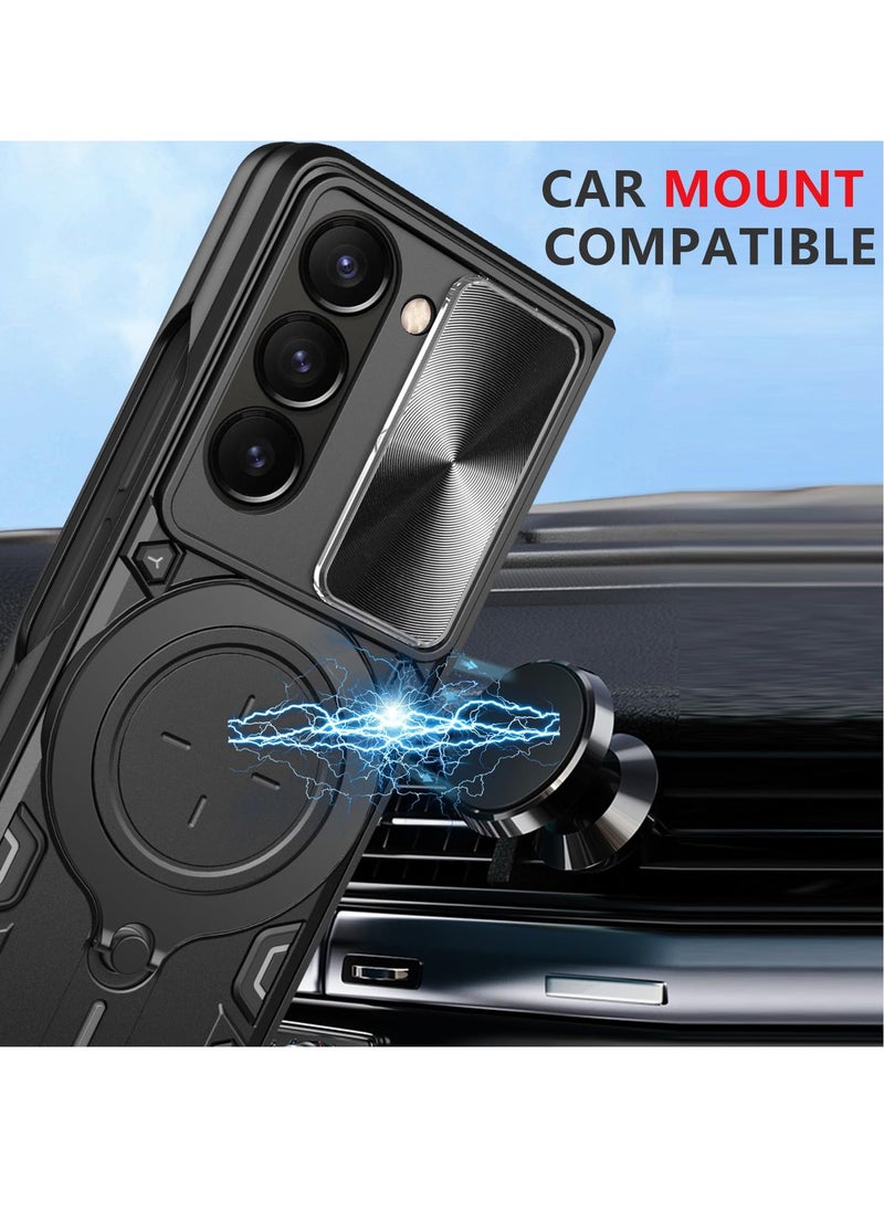 Excefore - Case Compatible with Samsung Galaxy Z Fold 5 Case [Heavy Duty Protective] [360°Ring Magnetic Kickstand] [Slide Camera Lens Cover] Protective Armor Case for Samsung Galaxy Z Fold 5 (Black) - Image 1