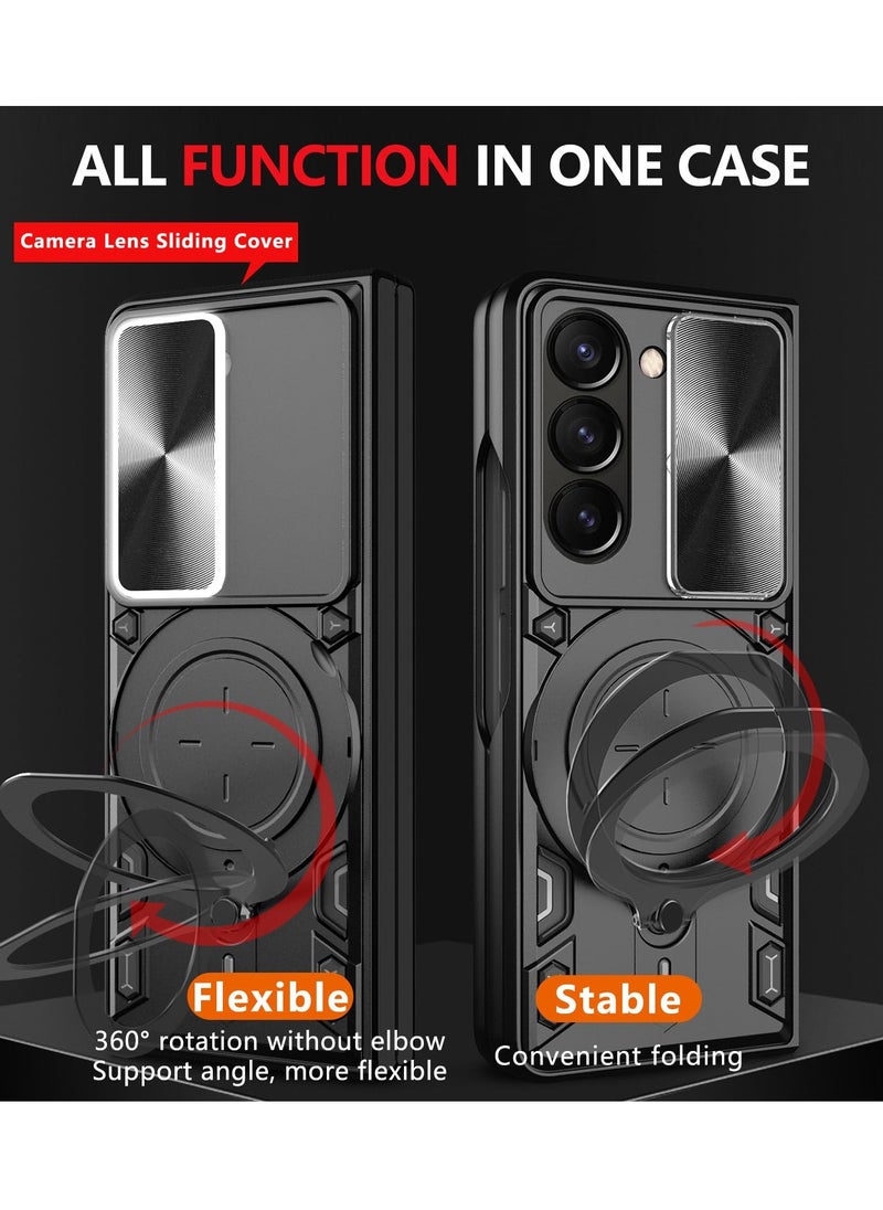 Excefore - Case Compatible with Samsung Galaxy Z Fold 5 Case [Heavy Duty Protective] [360°Ring Magnetic Kickstand] [Slide Camera Lens Cover] Protective Armor Case for Samsung Galaxy Z Fold 5 (Black) - Image 1