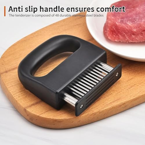 Trifecta Fowls Tools for Kitchen for Tenderizing Beef, Pork, Chicken Meat Tenderizer Stainless Steel Butter Meat Hammer 48 Blades Needle for Beef Steak Fowls Butter Cookware (Set of 1, Black) - Image 5