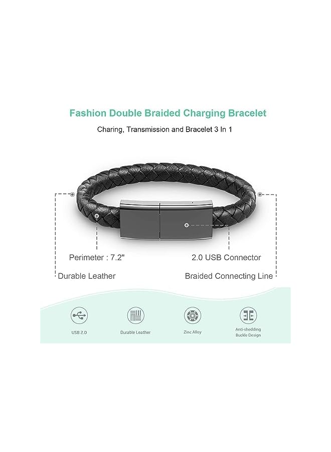 Excefore Usb Type C Charging Cable Bracelet Usb C Phone Charger 2.4A Wristband Design Leather Bracelet Portable Travel Charger For Android Braided Cord - Image 5