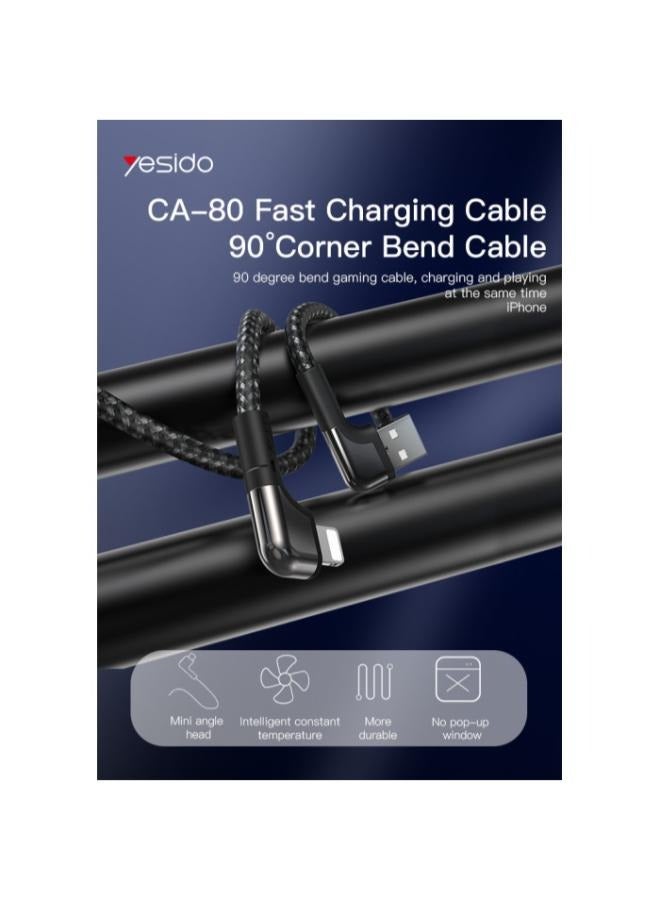 Yesido CA80 1.2M 90 degree bend Fast Charging Usb Nylon Braided USB To Lightning Data Cable  - Image 2