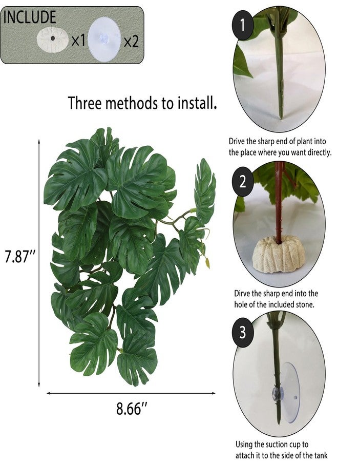 IBWell Fake Reptile Plants for Terrarium, Decor, Turtle Tank with Suction Cup - Image 2