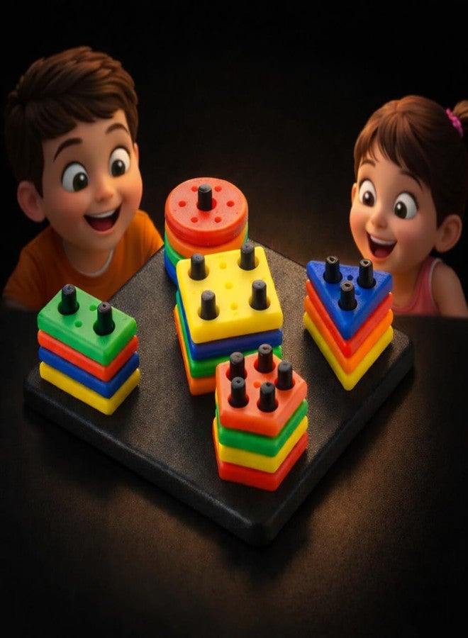 SARASI Shape Sorter for Kids, Geometric Educational Toy, Square Stacker (Multicolor) - Image 3