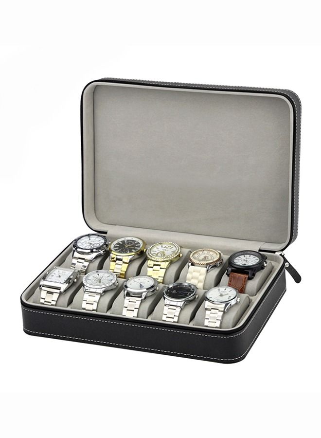 Yolu 10 Slot Luxury PU Leather Watch Box, Portable Zippered Travel Watch Case Storage - Image 5
