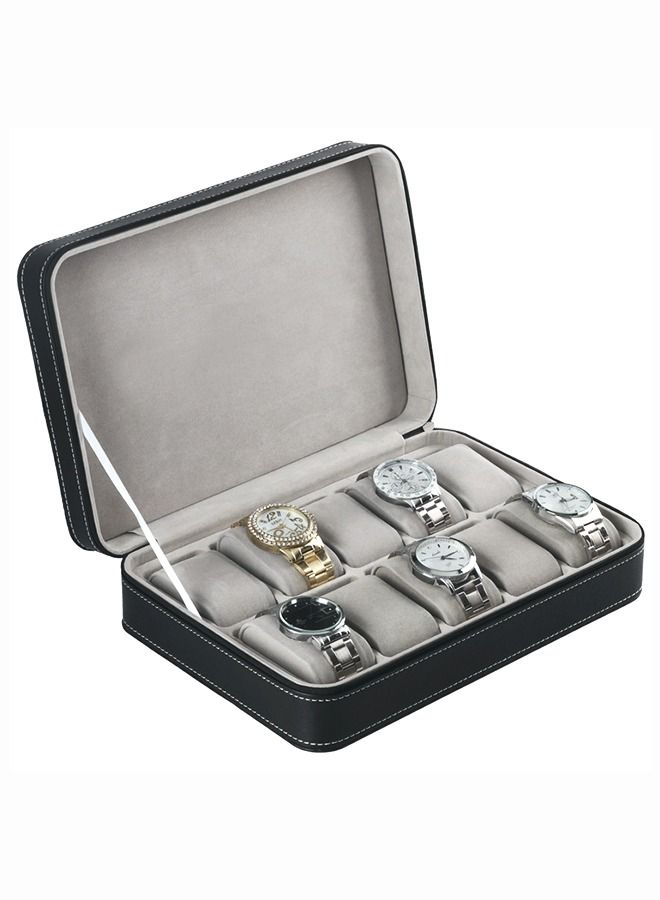 Yolu 10 Slot Luxury PU Leather Watch Box, Portable Zippered Travel Watch Case Storage - Image 1