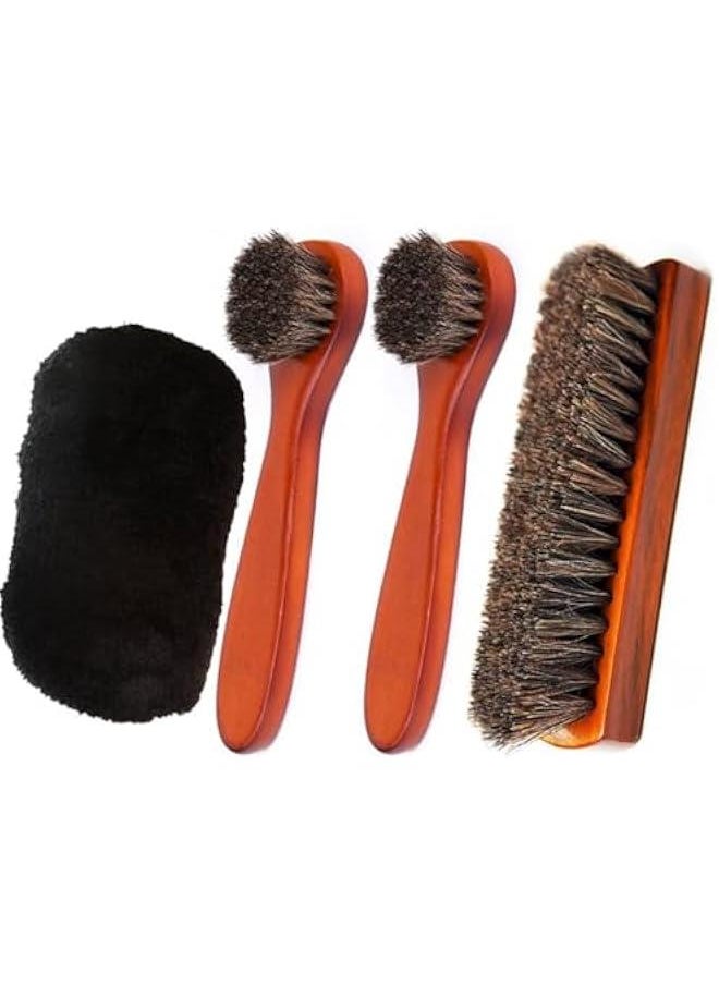 MOXO 4 Pcs Horsehair Shoe Brush Shine KitPolish Dauber Applicators Leather Shoes Boots Care Brushes Suede Cleaner Brush with Microfiber Shoe Cloth  - Image 1