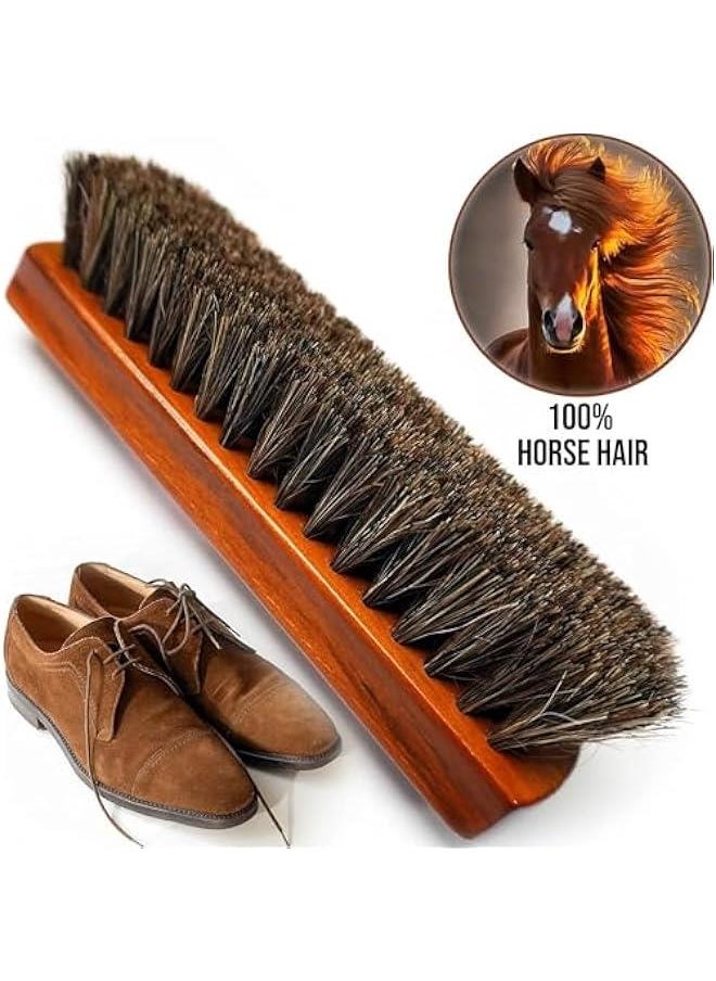 MOXO 4 Pcs Horsehair Shoe Brush Shine KitPolish Dauber Applicators Leather Shoes Boots Care Brushes Suede Cleaner Brush with Microfiber Shoe Cloth  - Image 2