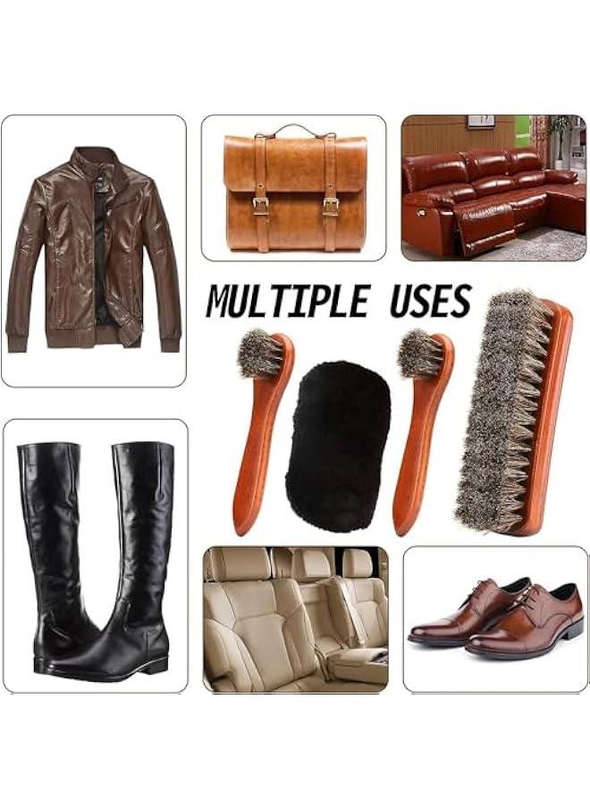 MOXO 4 Pcs Horsehair Shoe Brush Shine KitPolish Dauber Applicators Leather Shoes Boots Care Brushes Suede Cleaner Brush with Microfiber Shoe Cloth  - Image 4