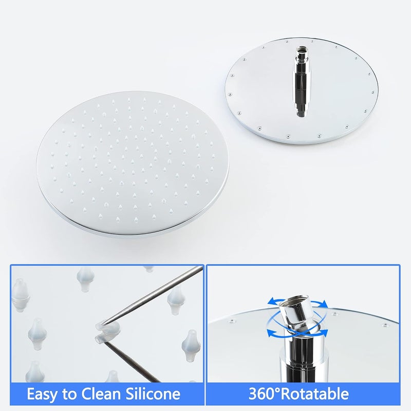 SKOWLL Ceiling Mount Rainfall Shower System, 12 Inch LED Chrome Shower Head System with Handheld, 2 Function Shower Faucets Sets Complete Rough-in Valve and Trim Included - Image 5