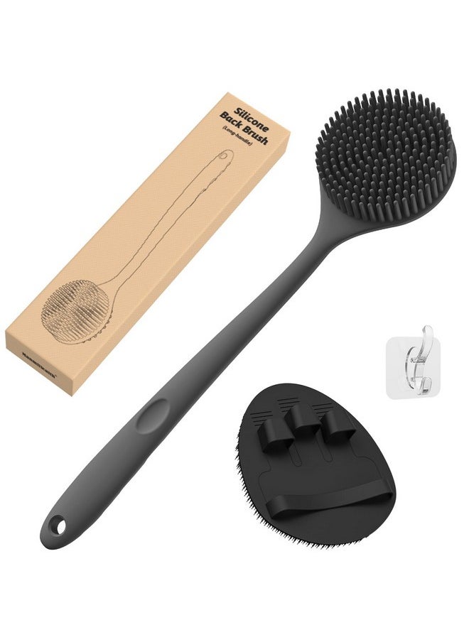 Manmihealth - Silicone Back Scrubber(Thick Bristles) & Soft Bath Glove Set, Super-Exfoliating Body Scrubber & Super-Lathering Shower Brush Combination, With A Free Hook.(Black) - Image 1