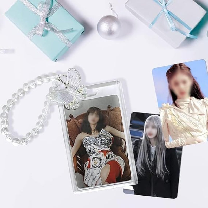 سلسلة مفاتيح حامل بطاقات الصور، حامل بطاقات صور Kpop على شكل فراشة من الأكريليك الشفاف لشارة قلادة بطاقة الطالب لحافلة بنك الائتمان، هدية لمحبي Kpop 54 * 90 مم/بدون بطاقة صور - Image 4