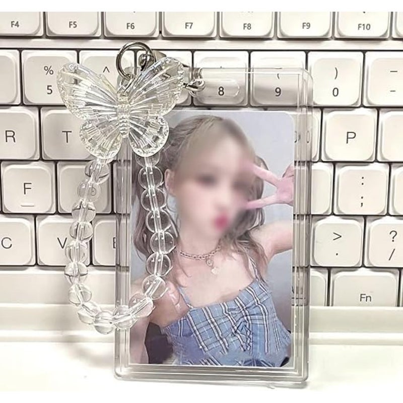 سلسلة مفاتيح حامل بطاقات الصور، حامل بطاقات صور Kpop على شكل فراشة من الأكريليك الشفاف لشارة قلادة بطاقة الطالب لحافلة بنك الائتمان، هدية لمحبي Kpop 54 * 90 مم/بدون بطاقة صور - Image 2