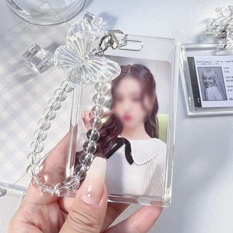 سلسلة مفاتيح حامل بطاقات الصور، حامل بطاقات صور Kpop على شكل فراشة من الأكريليك الشفاف لشارة قلادة بطاقة الطالب لحافلة بنك الائتمان، هدية لمحبي Kpop 54 * 90 مم/بدون بطاقة صور - Image 5