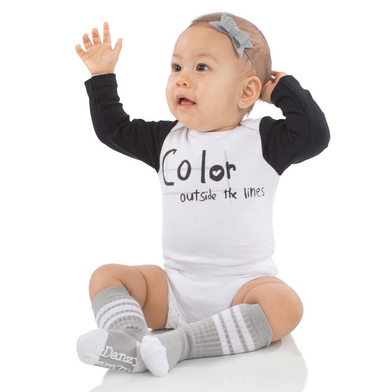 juDanzy 2 Pack of Baby, Toddler and Kids Knee High Tube Socks for Boys and Girls with Grips (4-6 Years, Black & Gray) - Image 5