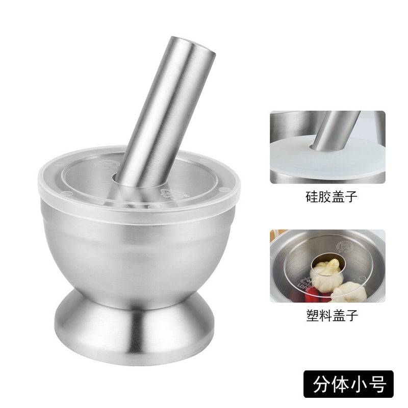 304 Stainless Steel Garlic Masher Round Grinding Pot Mortar Mold Stone Mortar Masher With Lid Mortar Masher - Image 1