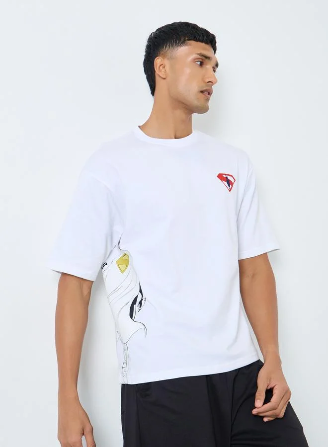 Styli Men White Graphic Oversized Superman T-Shirt