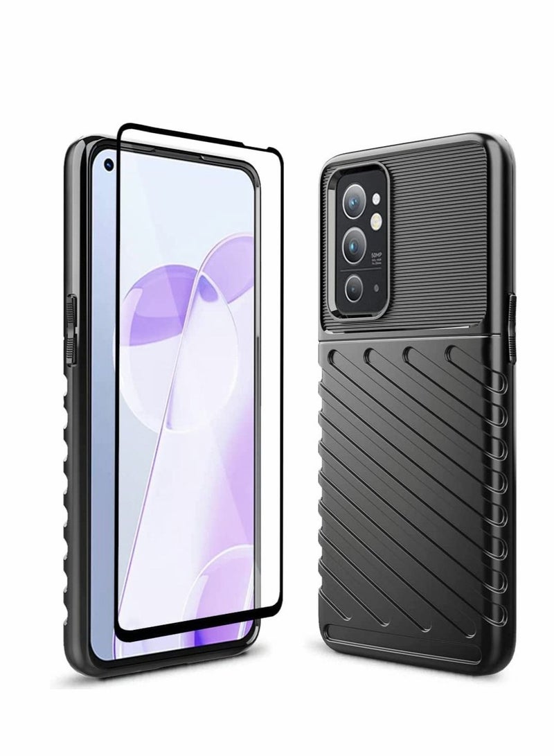 كابتن تيك for Oneplus 9RT Case, 1+ 9RT Case with Screen Protector Shock Absorption Anti Scratch Heavy Duty Durable Drop Protection Cell Phone Cover, Accurate Cutout, Easy Installation(Black, 2 Pieces) KSA | Riy - Image 1
