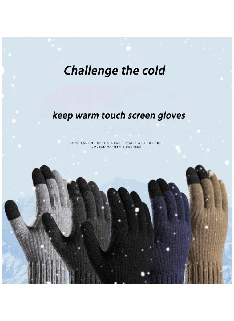 VIUAUAX 1 pair Men's Winter Thickened Warm Wool Gloves Winter Knit Gloves  Warm fingers Outdoor Windproof Cycling Gloves Touchscreen Gloves Full Finger Fitness Gloves Outdoor Windproof Touch Screen Gloves  - Image 2