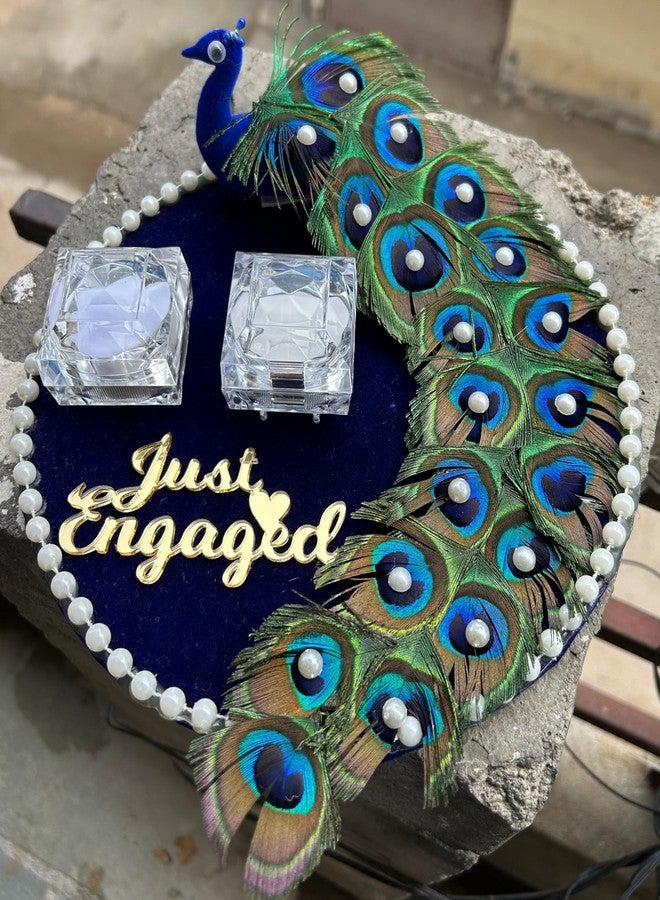 Mridang Wedding Ring Platter for Engagement Ceremony, Decorative Ring Plate(Designer PeacockTheme) with 2 Attachable Ring Holder - Image 3