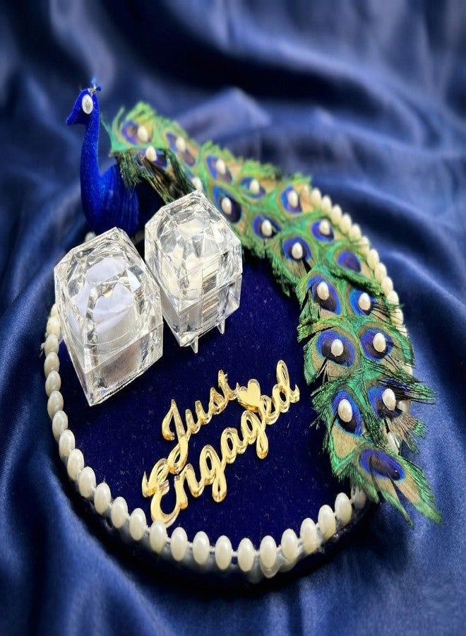 Mridang Wedding Ring Platter for Engagement Ceremony, Decorative Ring Plate(Designer PeacockTheme) with 2 Attachable Ring Holder - Image 2