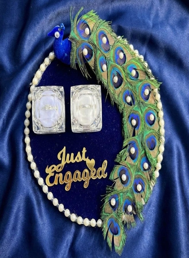 Mridang Wedding Ring Platter for Engagement Ceremony, Decorative Ring Plate(Designer PeacockTheme) with 2 Attachable Ring Holder - Image 1