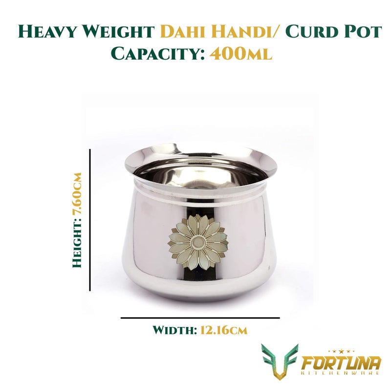FORTUNA KITCHENWARE Fortuna Kitchenware Stainless Steel Dahi Handi, Heavy Weight | Biryani Handi Set with Lid, Milk Pot | Steel Handi for Cooking | Gift Set of 2 (400ml & 1000ml) - Image 2