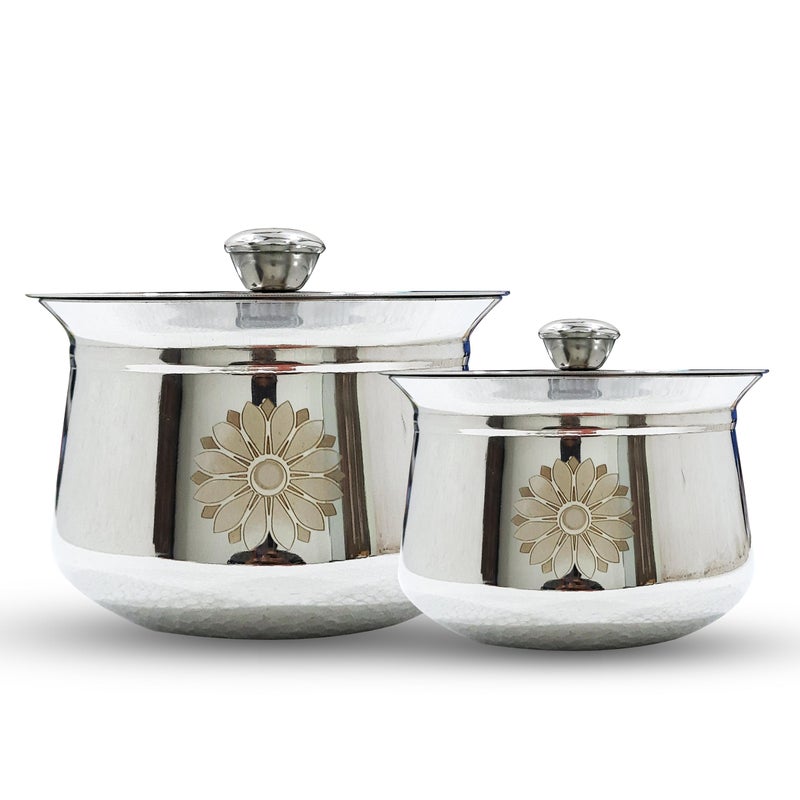 FORTUNA KITCHENWARE Fortuna Kitchenware Stainless Steel Dahi Handi, Heavy Weight | Biryani Handi Set with Lid, Milk Pot | Steel Handi for Cooking | Gift Set of 2 (400ml & 1000ml) - Image 1