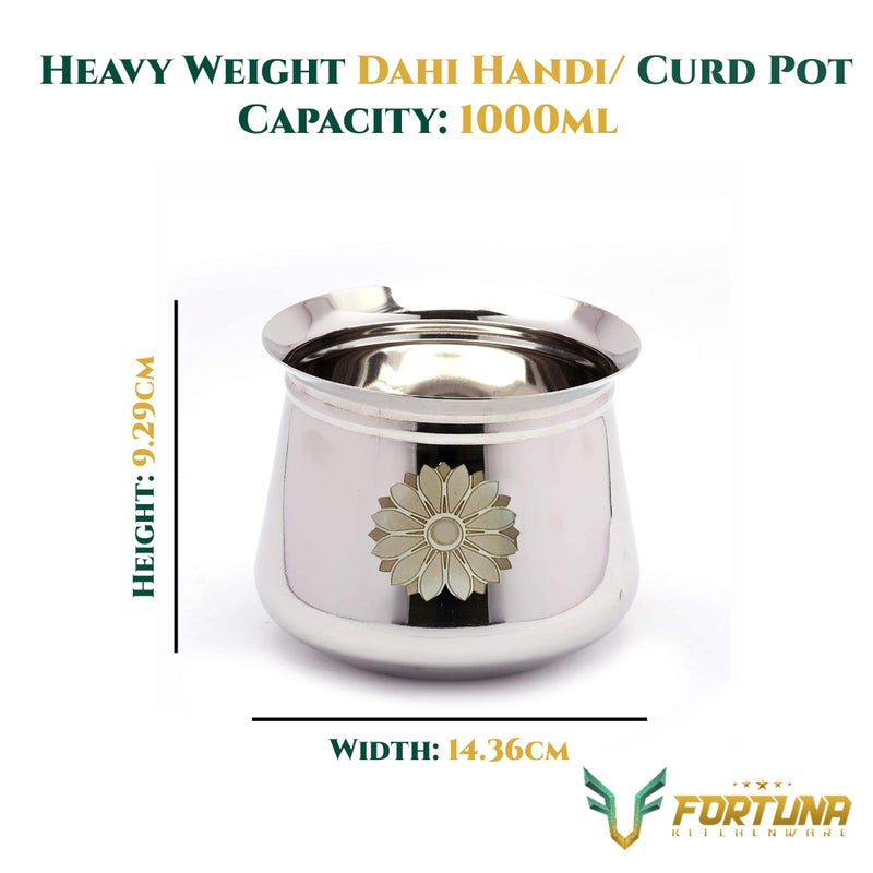FORTUNA KITCHENWARE Fortuna Kitchenware Stainless Steel Dahi Handi, Heavy Weight | Biryani Handi Set with Lid, Milk Pot | Steel Handi for Cooking | Gift Set of 2 (400ml & 1000ml) - Image 3