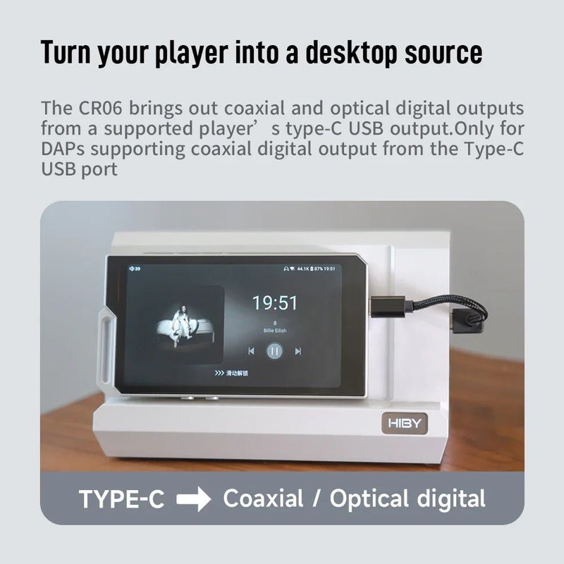 HiBy Cr06 HiFi Digital Audio Player Dock for Desktop Amplifier with 4 Outputs and 3.5/4.4mm Input, Titanium - Image 3