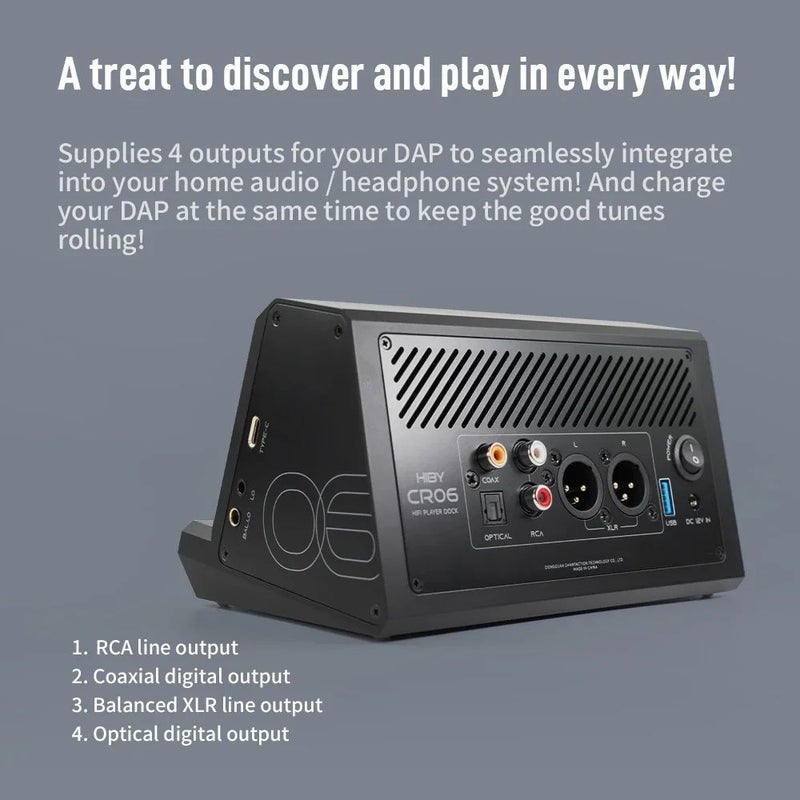 HiBy Cr06 HiFi Digital Audio Player Dock for Desktop Amplifier with 4 Outputs and 3.5/4.4mm Input, Titanium - Image 2