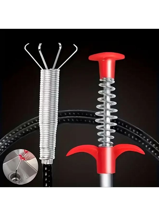 Red Heavy Duty Manual Toilet Plunger With 4 Claws Flexible Telescopic Arm Powerful Drain Cleaner - Image 1