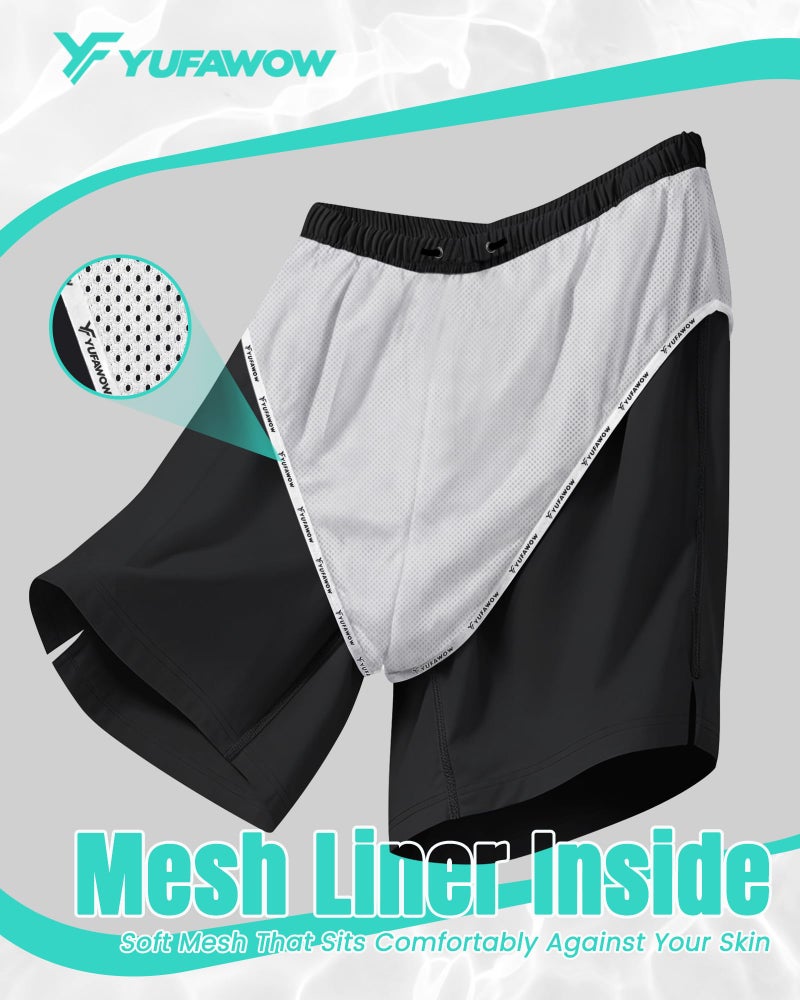 Yufawow 9 Inch Men Swim Trunks with Mesh no Compression Liner Pocket Quick Dry Swimwear Bathing Suit Beach Sport Short Ship Cruise Vacation Training Jogger Active Walking Wear Attire Clothes Outfit Apparel - Image 3