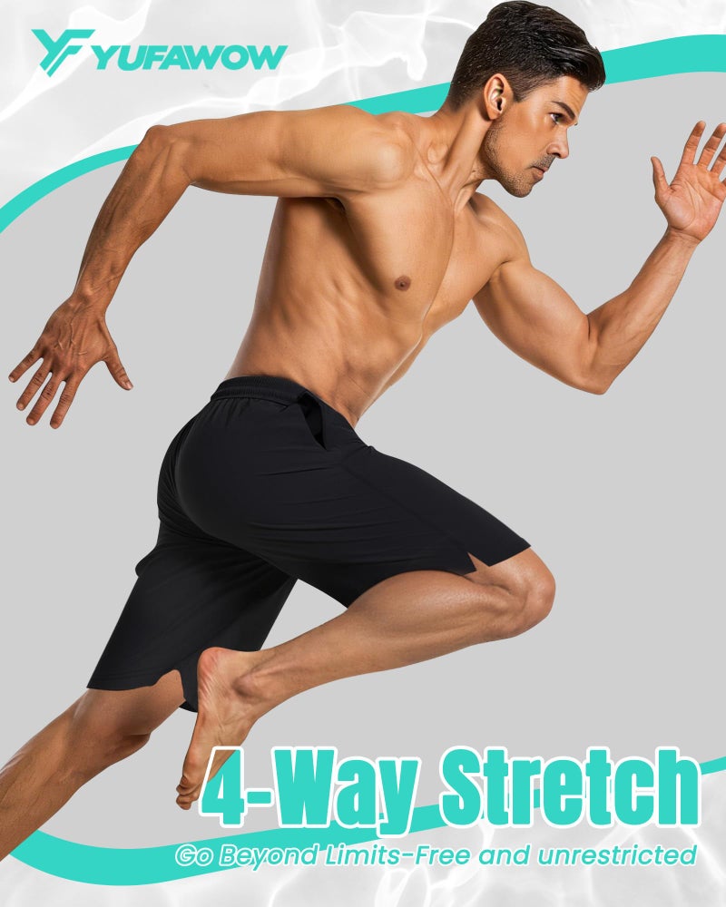 Yufawow 9 Inch Men Swim Trunks with Mesh no Compression Liner Pocket Quick Dry Swimwear Bathing Suit Beach Sport Short Ship Cruise Vacation Training Jogger Active Walking Wear Attire Clothes Outfit Apparel - Image 2