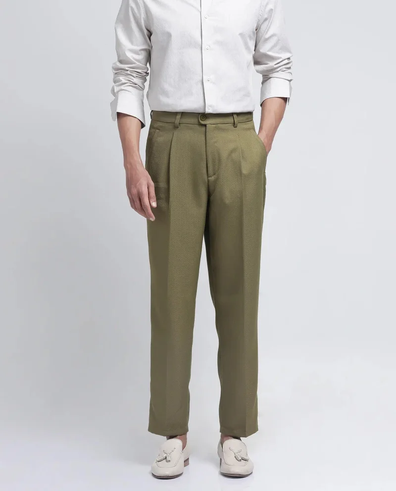 Rare Rabbit Men's Textured Pleated Loose Fit Trousers