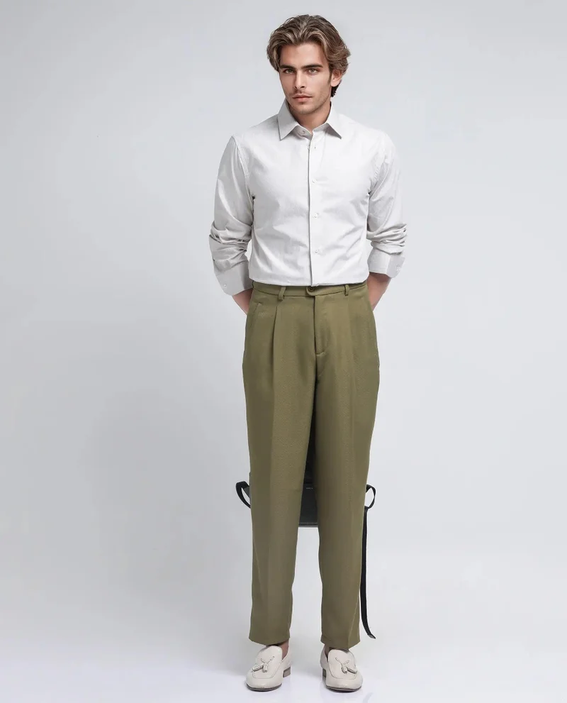 Rare Rabbit Men's Textured Pleated Loose Fit Trousers