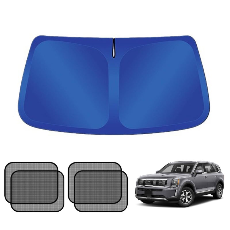 دايونغ DAYONG الزجاج الأمامي مظلة الشمس مع 4 مظلات شمسية للنوافذ الجانبية وحقيبة تخزين مظلة أمامية قابلة للطي لسيارة الدفع الرباعي كتلة الأشعة فوق البنفسجية حماية داخلية تلقائية 145 * 80 سم BType