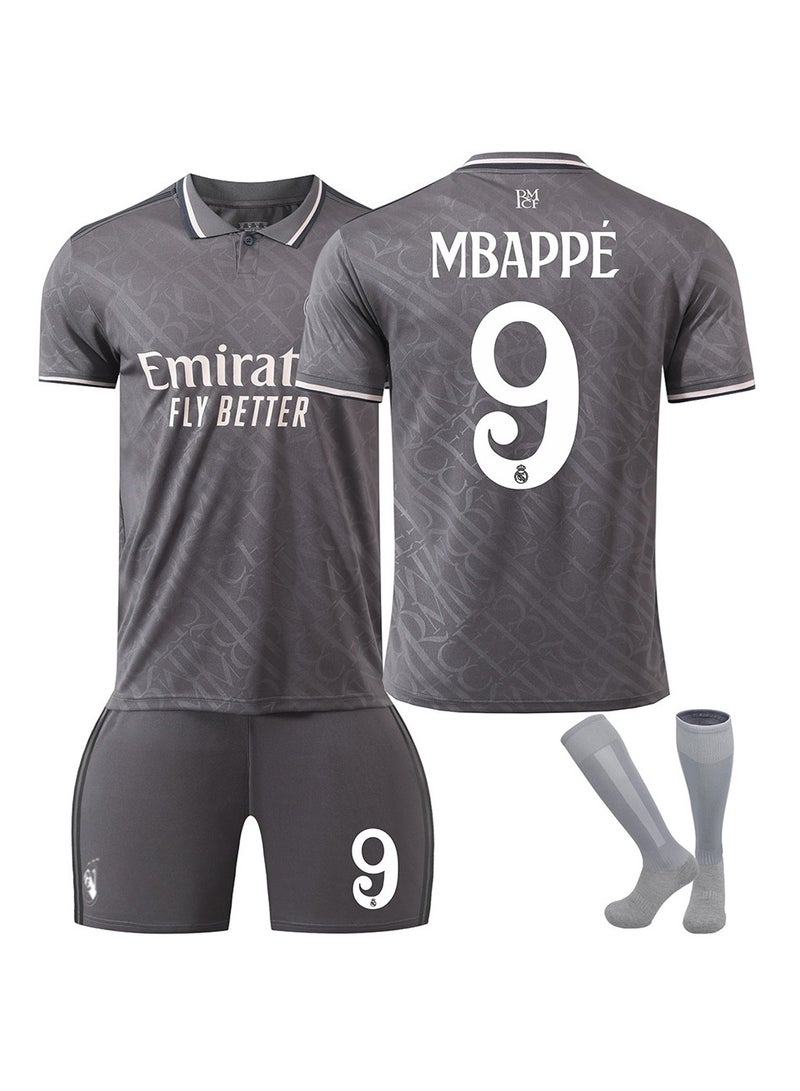 General 2024/25 Season Grey Second Away Football Jersey MBAPPE #9 Football Jersey/Shorts Socks Gift Set Kids Size & Adult Size, Gift for Fan Friends  - Image 1