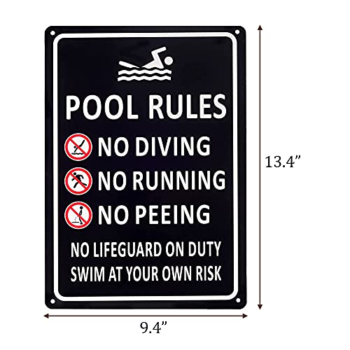 Kichwit Pool Rules, No Diving, Running, Peeing - Metal Sign, Aluminum, Weather Resistant, 13.4 x 9.4 Inches, Black - Image 3