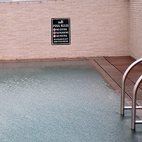 Kichwit Pool Rules, No Diving, Running, Peeing - Metal Sign, Aluminum, Weather Resistant, 13.4 x 9.4 Inches, Black - Image 5
