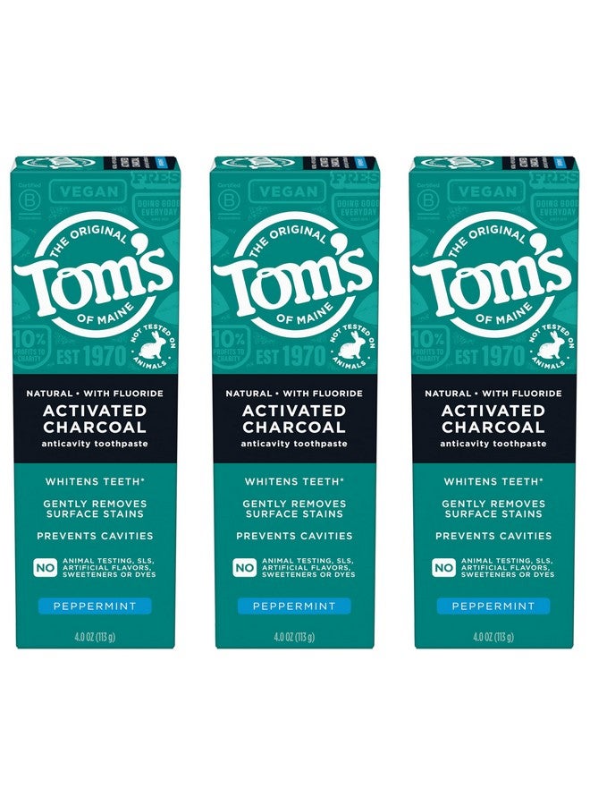 تومز أوف ماين معجون أسنان تومز أوف ماين بالفحم النشط الطبيعي مع الفلورايد والنعناع، 4 أونصة (عبوة من 3 قطع) - Image 1