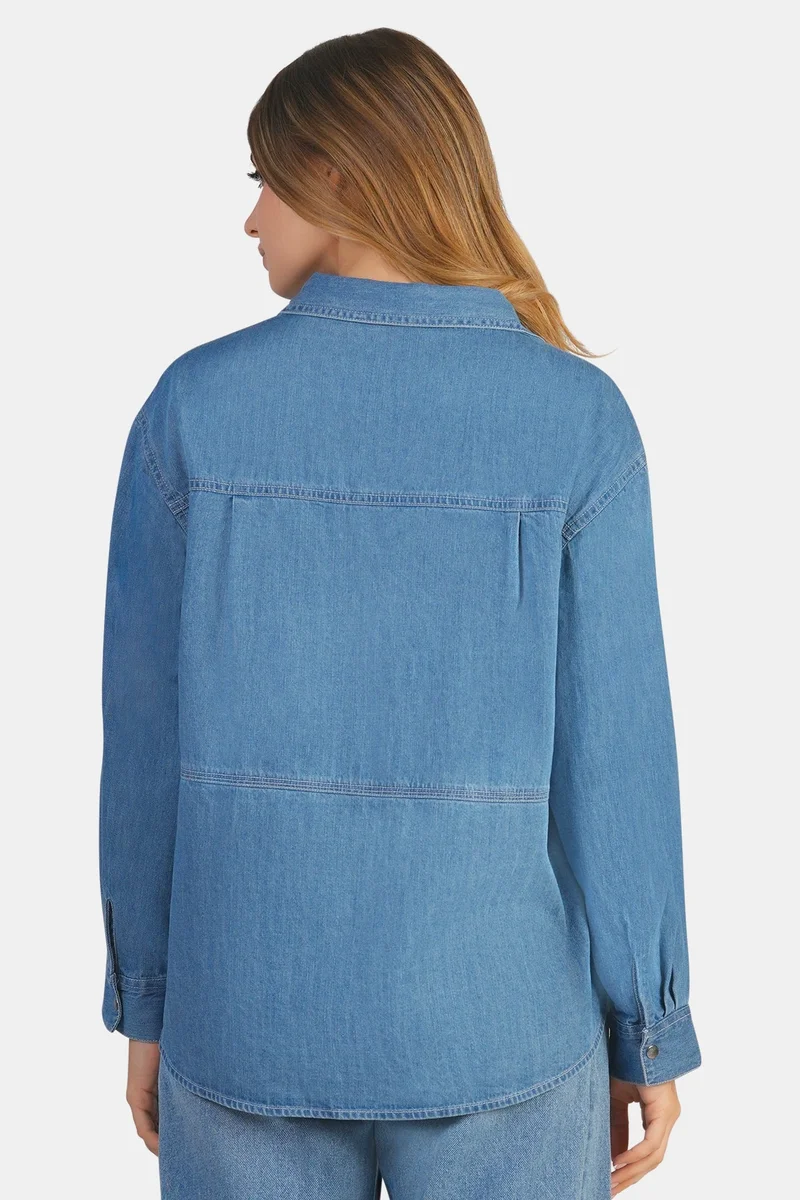Virgio  Solid Cotton Denim Oversized Shirt for Women for Women | Best Price UAE